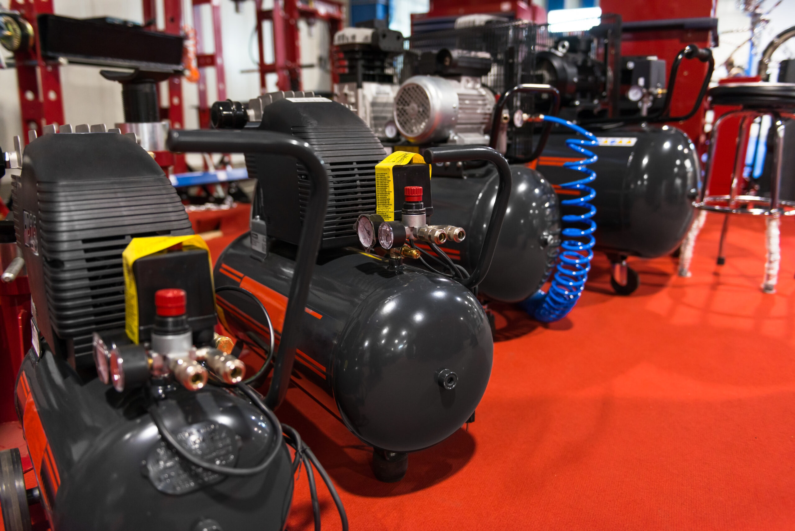 Air compressor pressure pumps Many Air compressors pressure pumps closeup photo
